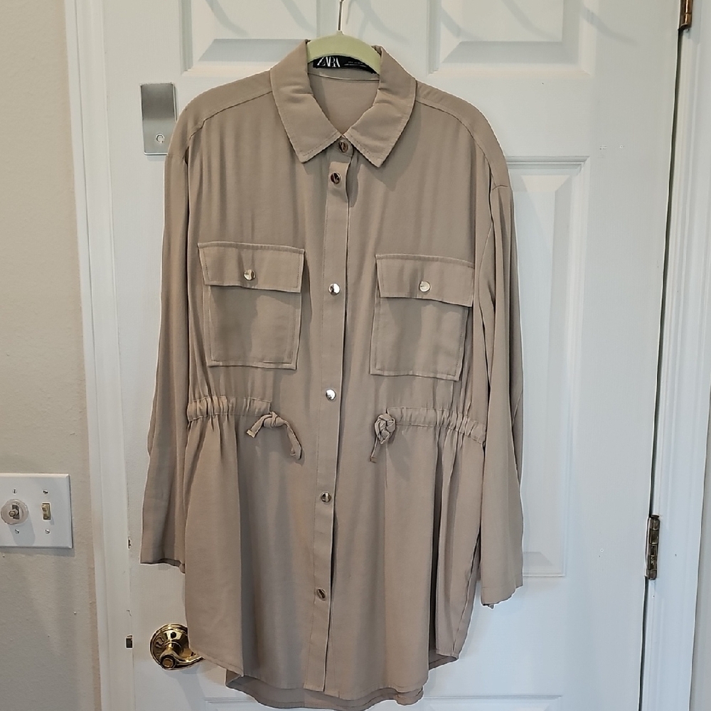 Zara Tan Button-Up Shirt